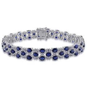 Allura Blue and White Sapphire Link Bracelet in 14K White Gold, 7.25"