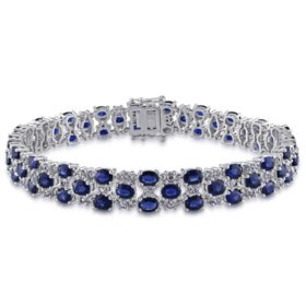 Blue and White Sapphire Link Bracelet in 14K Gold