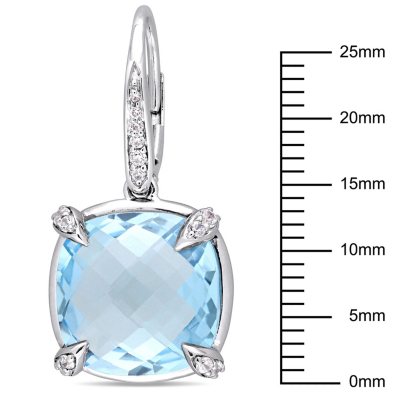 18.2 CT. Blue Topaz and White Sapphire with Diamond-Accent Dangle Earrings in 14K White Gold