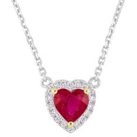 Ruby and Diamond-Accent Halo Heart Necklace in 14K White Gold
