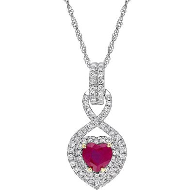 Ruby and 0.28 CT. Diamond Double Halo Infinity Heart Pendant in