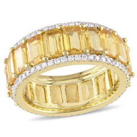 Allura Octagon-Cut Yellow Sapphire and 0.58 CT. Diamond Eternity Ring in 14K Yellow Gold