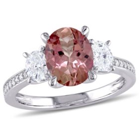 Allura Pink Tourmaline and 0.58 CT. T.W. Diamond Three Stone Ring in 14K White Gold