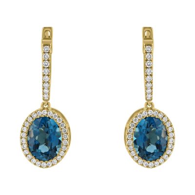 S Collection 3.9 CT. T.W. London Blue Topaz Oval Drop Earrings in 14K 