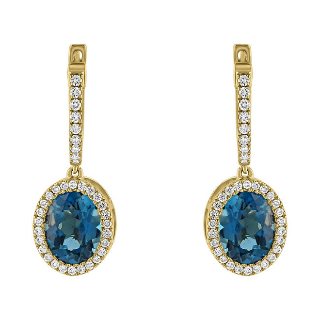 S Collection 3.9 CT. T.W. London Blue Topaz Oval Drop Earrings in 14K Yellow Gold