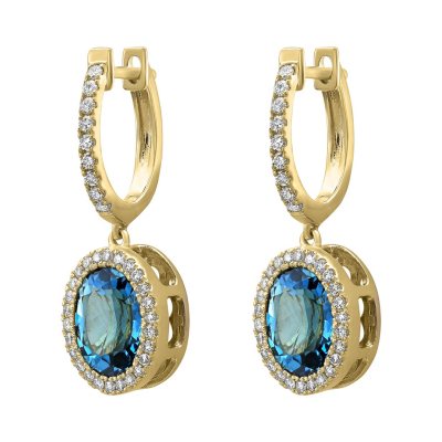S Collection 3.9 CT. T.W. London Blue Topaz Oval Drop Earrings in 14K Yellow Gold