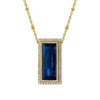 S Collection London Blue Topaz and Diamond Pendant in 14K Yellow Gold