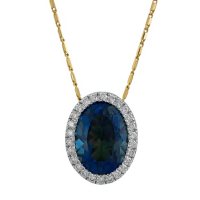S Collection London Blue Topaz and Diamond Oval Pendant in 14K Yellow Gold