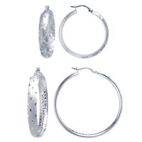 Sterling Silver Diamond Cut Hoop Earring Set