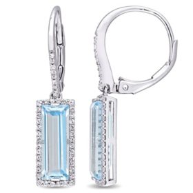 Blue Topaz and White Sapphire Dangle Halo Earrings in Sterling Silver