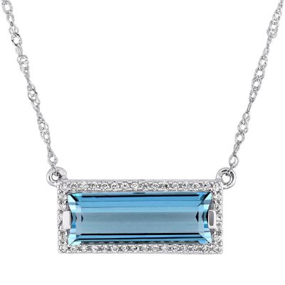 3 CT. Blue Topaz and 0.12 CT. Diamond Bar Necklace in 14K White Gold ...