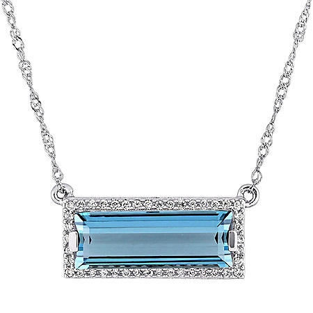 3 CT. Blue Topaz and 0.12 CT. Diamond Bar Necklace in 14K White Gold ...