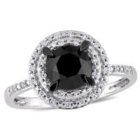 1.55 CT. Black and White Diamond Double Halo Engagement Ring in 14k White Gold