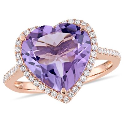 Morganite with 0.08 CT. T.W. Diamond Halo Cocktail Ring in 14K Rose ...