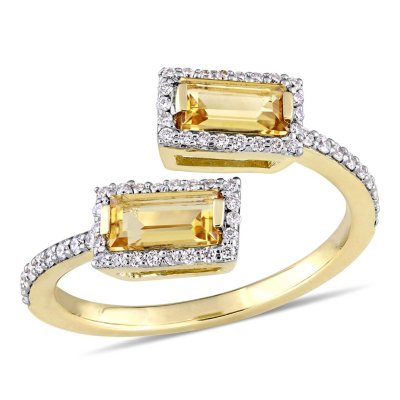0.76 CT Citrine and 0.25 CT Diamond Halo Ring 14 KARAT YELLOW GOLD 8:- 8