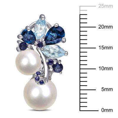 6-8.5 mm Round Freshwater Cultured Pearl with Blue Topaz and