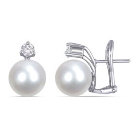 Allura 10-11 MM South Sea Pearl and 0.34 CT.T.W Diamond Earring in 18K White Gold