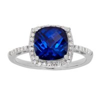 Created Sapphire Ring with Diamond Accent in 14K White Gold
