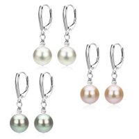 Sterling Silver 8-9mm Freshwater Pearl Pyramid Bead Shield Leverback Earrings Set