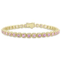Allura Pink Sapphire Tennis Bracelet in 14K Yellow Gold, 7"