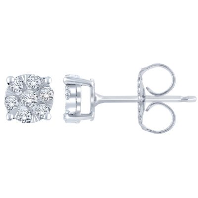 0 23 Ct T W Diamond Cluster Earrings In 14k White Gold Sam S
