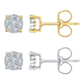 0.23 CT. T.W. Round Cut Cluster Diamond Stud Earrings in 14K Gold