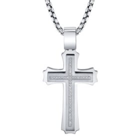 Spartan .20 CT. T.W. Diamond Cross Stainless Steel Pendant