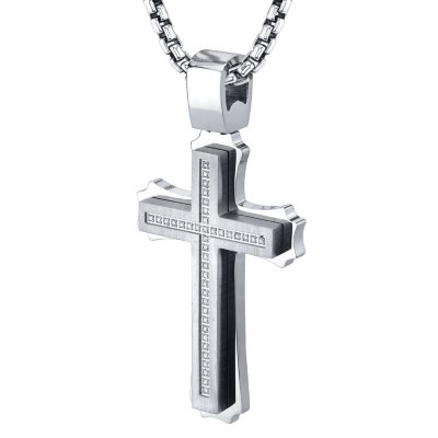 Spartan .20 CT. T.W. Diamond Cross Stainless Steel Pendant - Sam's