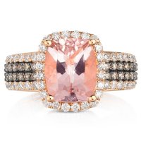 2.5 CT. Cushion Cut Morganite Ring with 0.75 CT. T.W. Diamonds in 14K Rose Gold