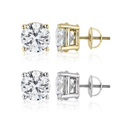 Superior Quality VS Collection Round Diamond Studs (I, VS2) Yellow Gold 2 CT. T. W.:- Yellow Gold, 2.00 CT. T.W.