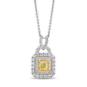 1.0 CT. T.W. Cushion Cut Double Halo Diamond Pendant Necklace in 14K Gold