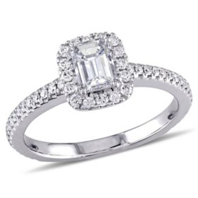 Allura 0.87 CT. T.W. Emerald-Cut Diamond Halo Engagement Ring in 14k White Gold