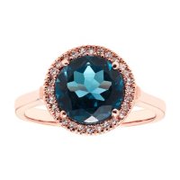 0.10 CT. T.W. London Blue Topaz & Diamond Ring in 14K Rose Gold