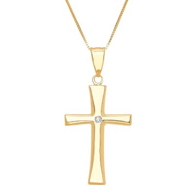 14K Diamond-Accent Cross Pendant, 18