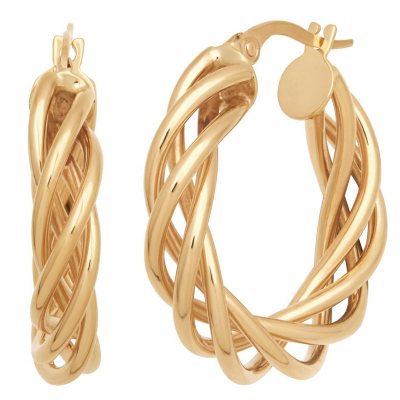 Ladies Medium Gold Plated Crystal Middle Bar Shining Creole Hoop Earri –  Klassywear