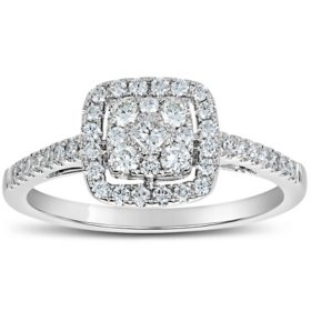 0.50 CT. T.W. Cushion Shaped Diamond Engagement Ring in 14 Karat White Gold