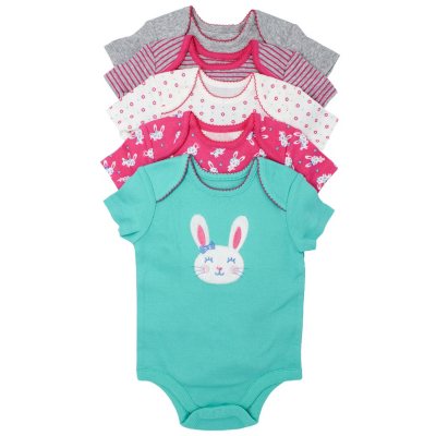 Short Sleeves Cotton Bodysuits - Pack of 5 - 3m to 24m - Pink