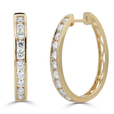1.50 CT. T.W. Channel-Set Diamond Hoop Earrings in 14K Gold (HI, I1 ...