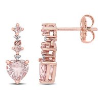 Morganite and Diamond-Accent Heart Drop Earrings in 14K Rose Gold