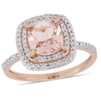 Morganite and 0.13 CT. T.W. Diamond 5-Stone Wedding Ring in 14K Rose ...