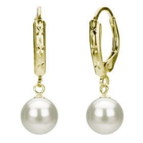 14K White Gold Freshwater Pearl and Pavé Diamond Leverback Earrings