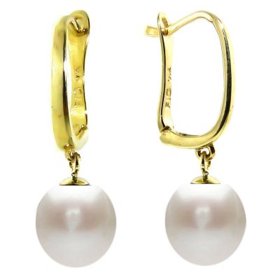 8-8.5mm Akoya Pearls Leverback Earrings in 14K Yellow Gold - Sam's Club