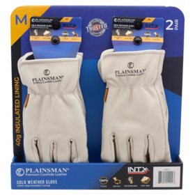 Plainsman Fleece-Lined Cowhide Leather Work Gloves - 2 pairs