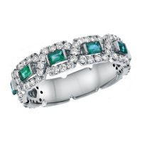 S Collection Emerald and Diamond Anniversary Ring in 14K White Gold