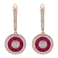 S Collection Diamond and Ruby Art Deco Earrings in 14K Pink Gold