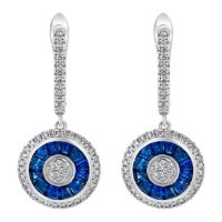 S Collection Blue Sapphire and Diamond Art Deco Earrings in 14K White Gold