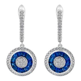S Collection Blue Sapphire and Diamond Art Deco Earrings in 14K White Gold