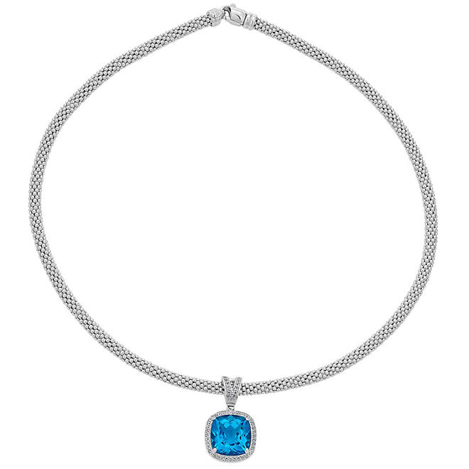 Swiss Blue Topaz and White Topaz Necklace in Italian Sterling Silver		