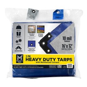 Member's Mark Commercial Tarps with Reinforced Corners, 16' x 12', Blue/Gray 2-Pack