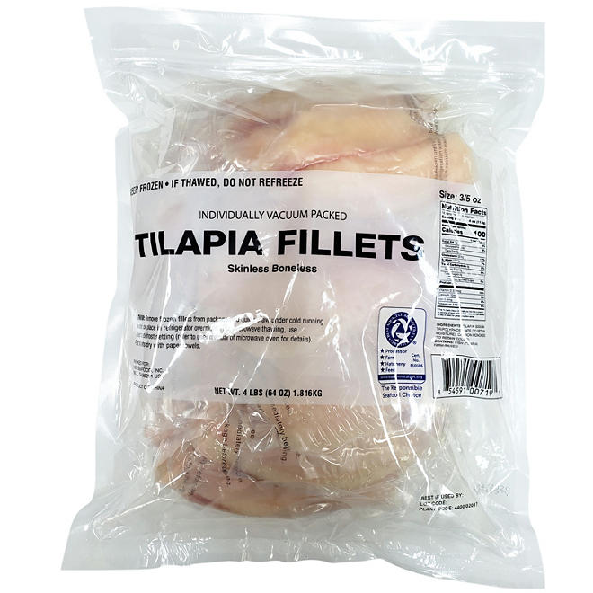 Skinless Boneless Tilapia Fillets, Frozen (4 lbs.)